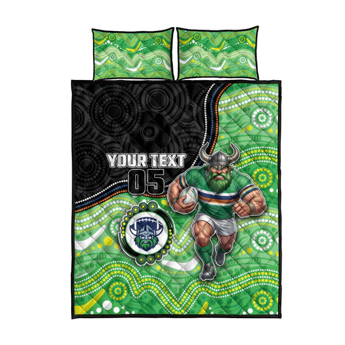 Custom Raiders Quilt Bed Set Viking Mascot With Aboriginal Indigenous