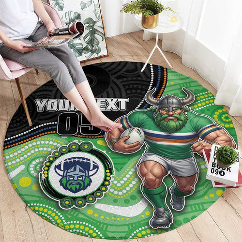 Custom Raiders Round Carpet Viking Mascot With Aboriginal Indigenous