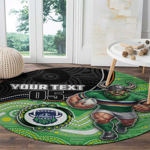 Custom Raiders Round Carpet Viking Mascot With Aboriginal Indigenous