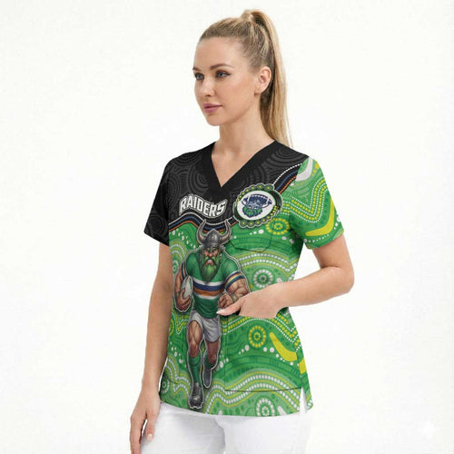 Custom Raiders Scrub Top Viking Mascot With Aboriginal Indigenous