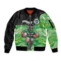 Custom Raiders Sleeve Zip Bomber Jacket Viking Mascot With Aboriginal Indigenous