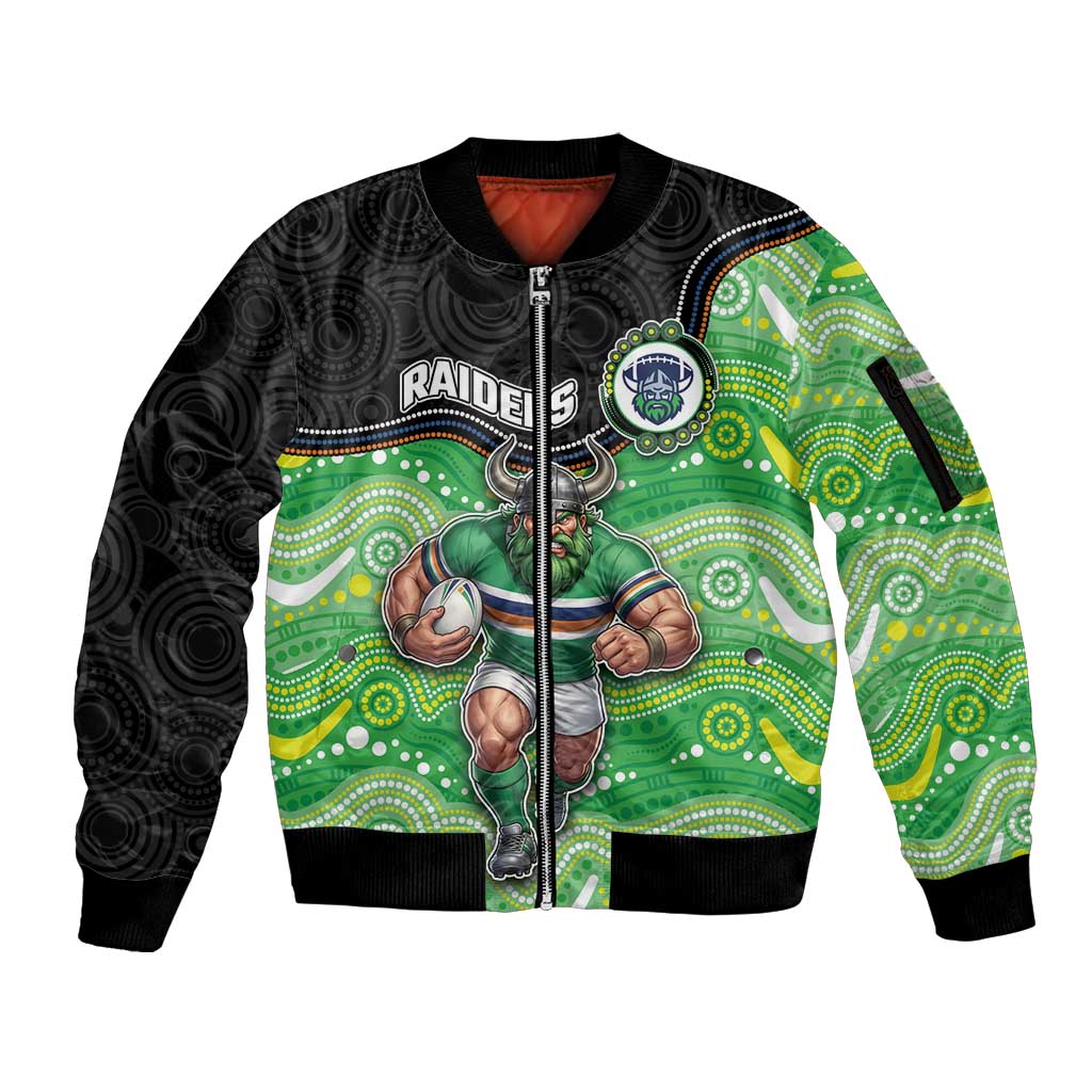Custom Raiders Sleeve Zip Bomber Jacket Viking Mascot With Aboriginal Indigenous