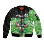 Custom Raiders Sleeve Zip Bomber Jacket Viking Mascot With Aboriginal Indigenous