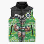 Custom Raiders Sleeveless Puffer Jacket Viking Mascot With Aboriginal Indigenous