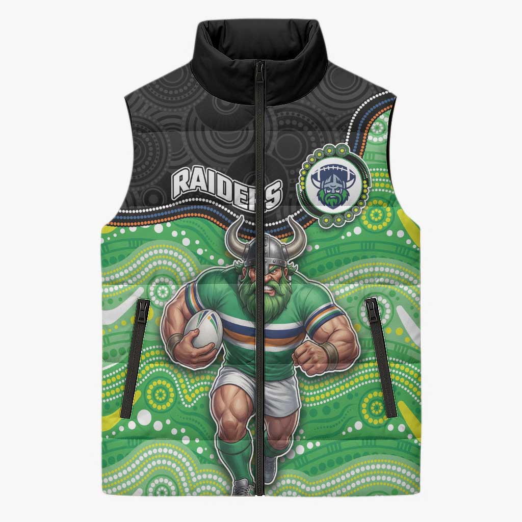 Custom Raiders Sleeveless Puffer Jacket Viking Mascot With Aboriginal Indigenous