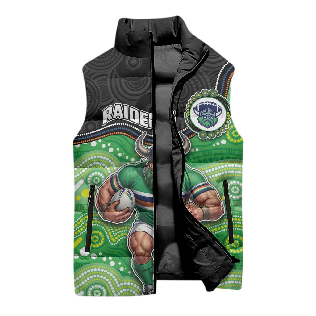 Custom Raiders Sleeveless Puffer Jacket Viking Mascot With Aboriginal Indigenous