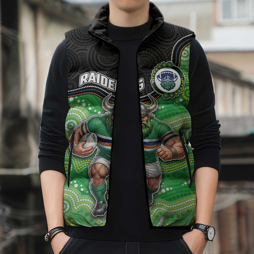 Custom Raiders Sleeveless Puffer Jacket Viking Mascot With Aboriginal Indigenous