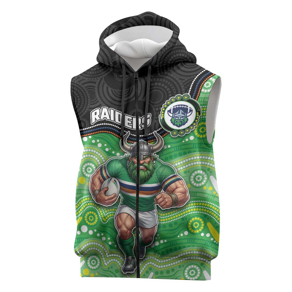 Custom Raiders Sleeveless Zip Hoodie Viking Mascot With Aboriginal Indigenous