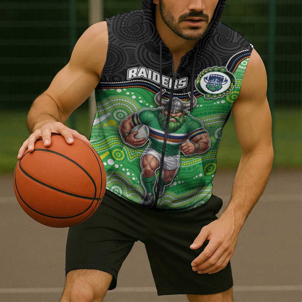 Custom Raiders Sleeveless Zip Hoodie Viking Mascot With Aboriginal Indigenous