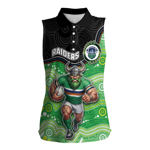 Custom Raiders Women Sleeveless Polo Shirt Viking Mascot With Aboriginal Indigenous