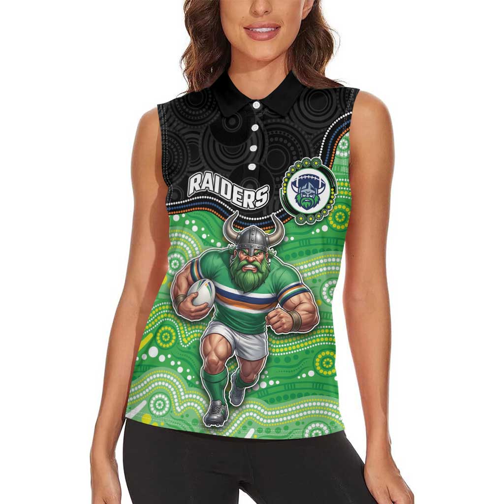 Custom Raiders Women Sleeveless Polo Shirt Viking Mascot With Aboriginal Indigenous