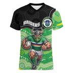 Custom Raiders Women V-Neck T-Shirt Viking Mascot With Aboriginal Indigenous