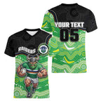 Custom Raiders Women V-Neck T-Shirt Viking Mascot With Aboriginal Indigenous