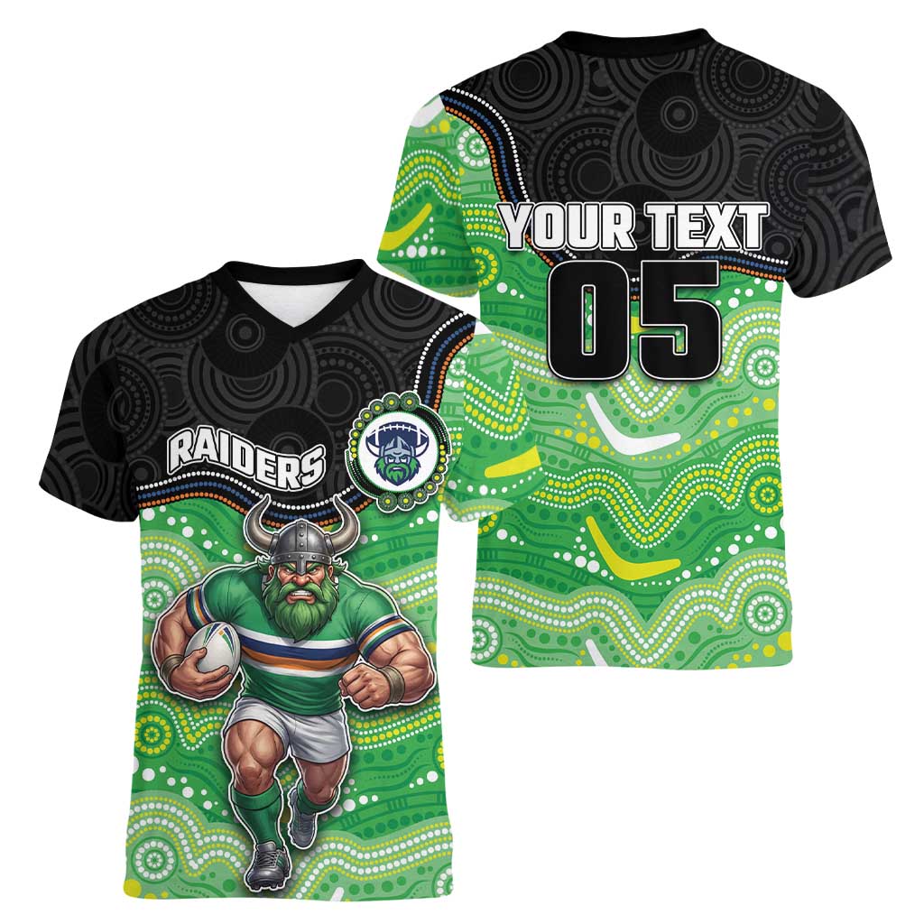 Custom Raiders Women V-Neck T-Shirt Viking Mascot With Aboriginal Indigenous