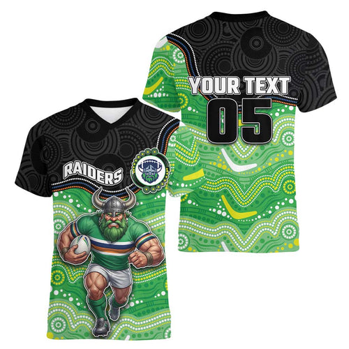 Custom Raiders Women V-Neck T-Shirt Viking Mascot With Aboriginal Indigenous