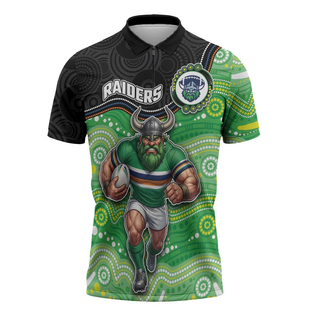 Custom Raiders Zipper Polo Shirt Viking Mascot With Aboriginal Indigenous