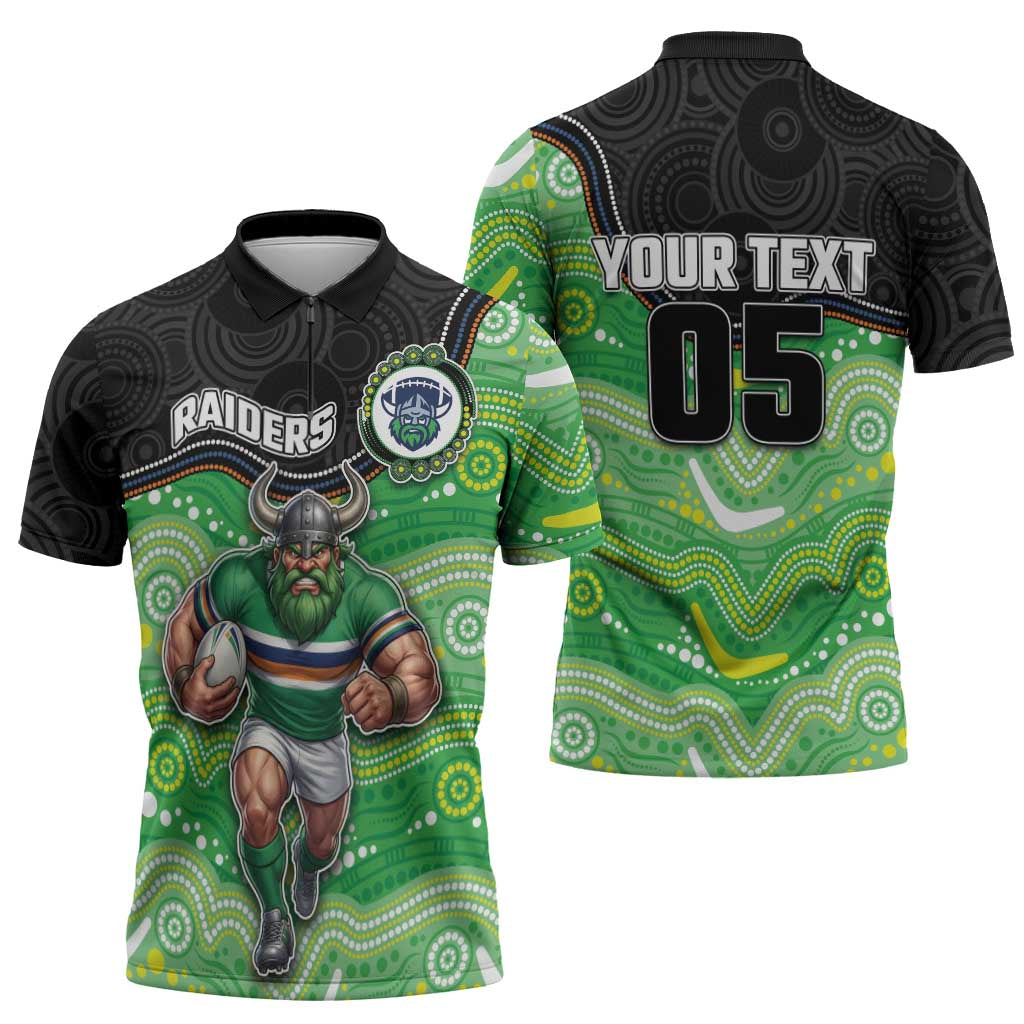 Custom Raiders Zipper Polo Shirt Viking Mascot With Aboriginal Indigenous
