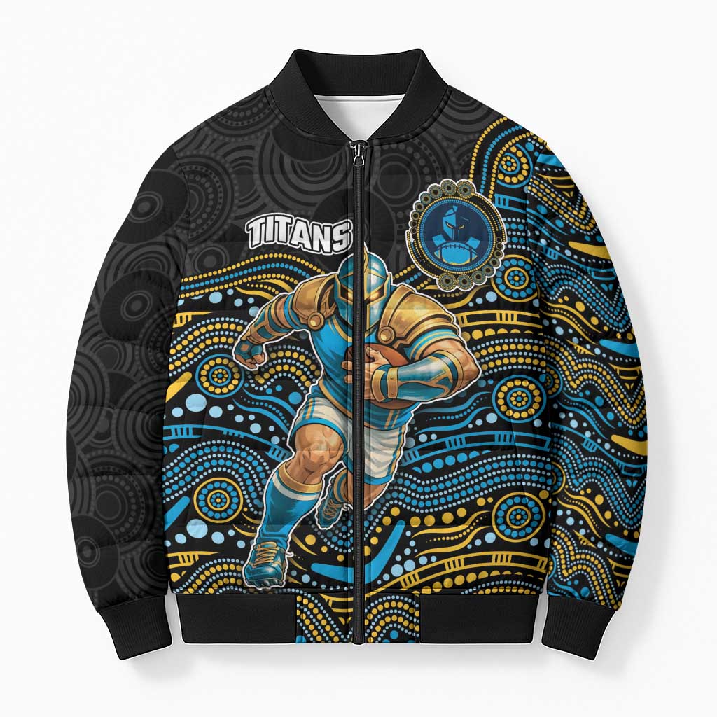 Custom Titans Bomber Puffer Jacket Knight Mascot With Aboriginal Indigenous