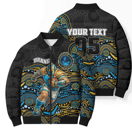 Custom Titans Bomber Puffer Jacket Knight Mascot With Aboriginal Indigenous