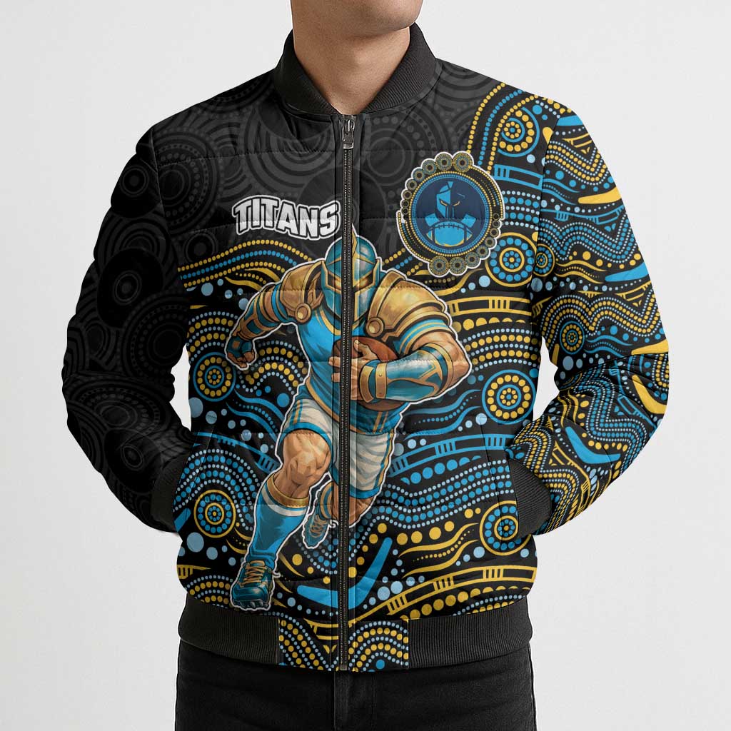 Custom Titans Bomber Puffer Jacket Knight Mascot With Aboriginal Indigenous