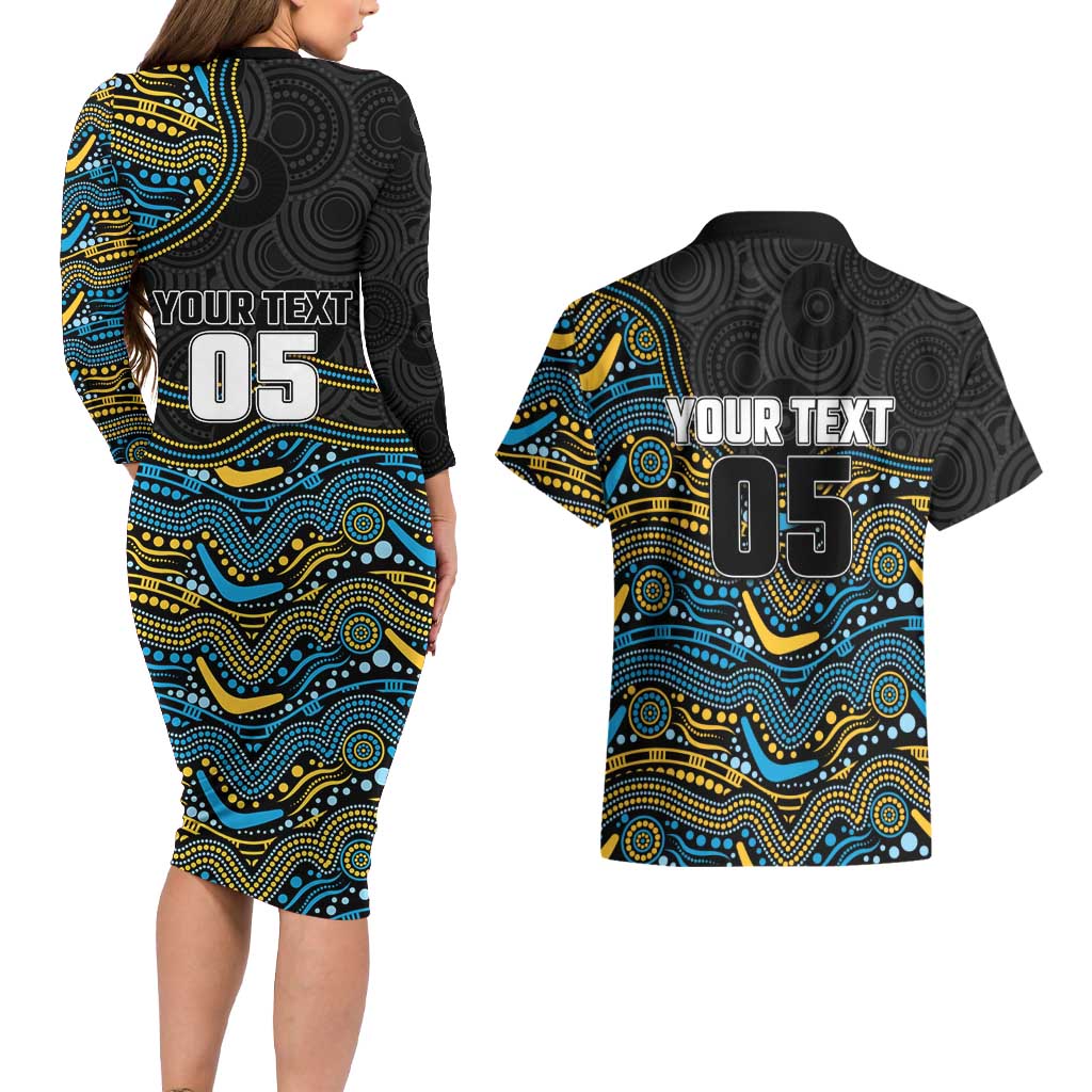 Custom Titans Couples Matching Long Sleeve Bodycon Dress and Hawaiian Shirt Knight Mascot With Aboriginal Indigenous