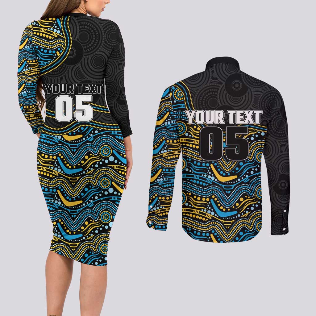 Custom Titans Couples Matching Long Sleeve Bodycon Dress and Long Sleeve Button Shirt Knight Mascot With Aboriginal Indigenous