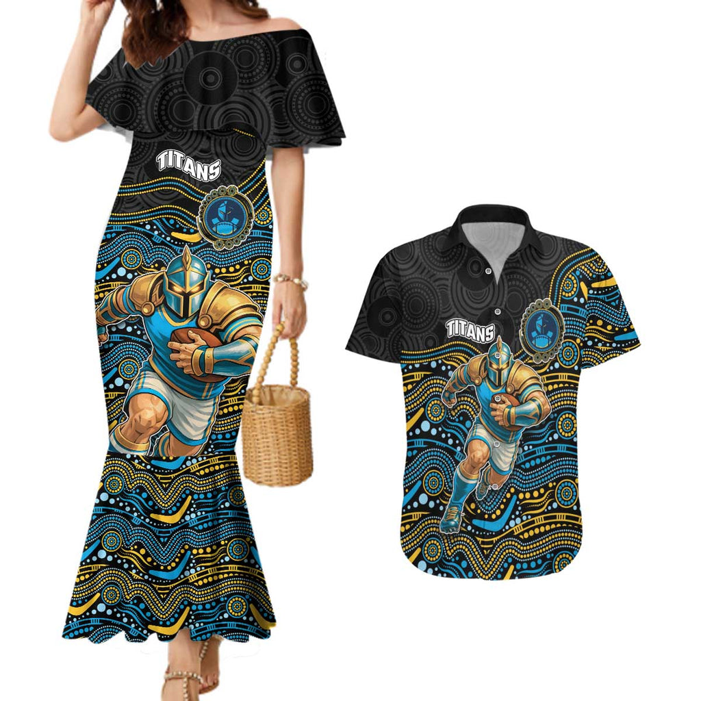 Custom Titans Couples Matching Mermaid Dress and Hawaiian Shirt Knight Mascot With Aboriginal Indigenous