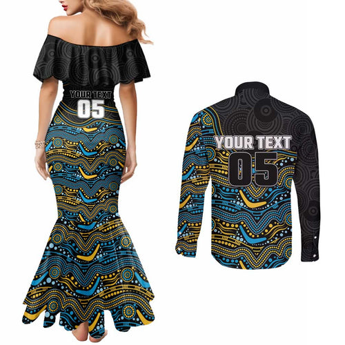Custom Titans Couples Matching Mermaid Dress and Long Sleeve Button Shirt Knight Mascot With Aboriginal Indigenous