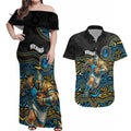 Custom Titans Couples Matching Off Shoulder Maxi Dress and Hawaiian Shirt Knight Mascot With Aboriginal Indigenous