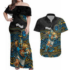 Custom Titans Couples Matching Off Shoulder Maxi Dress and Hawaiian Shirt Knight Mascot With Aboriginal Indigenous
