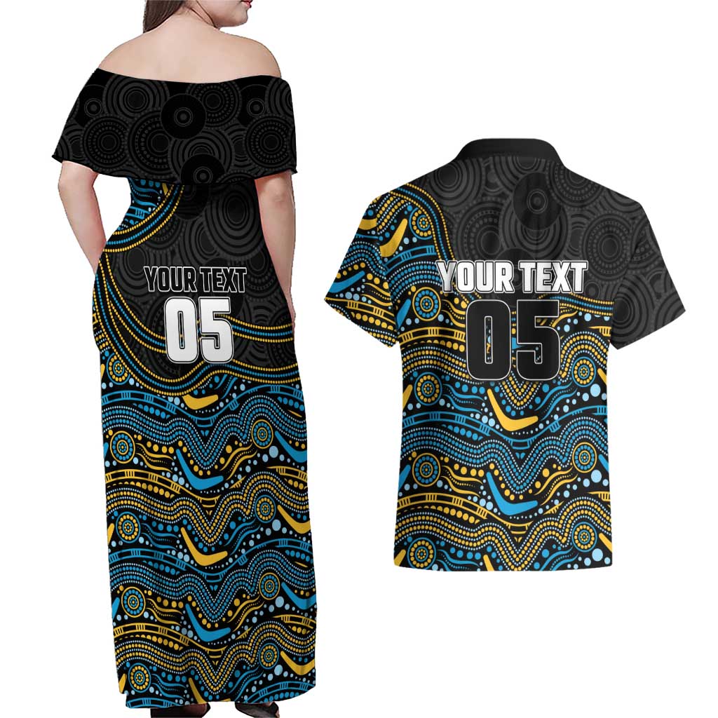 Custom Titans Couples Matching Off Shoulder Maxi Dress and Hawaiian Shirt Knight Mascot With Aboriginal Indigenous