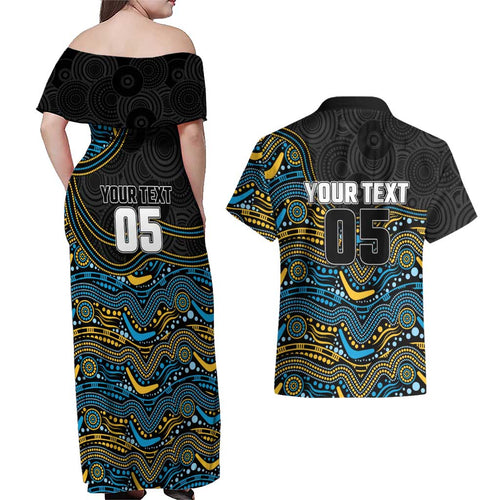 Custom Titans Couples Matching Off Shoulder Maxi Dress and Hawaiian Shirt Knight Mascot With Aboriginal Indigenous
