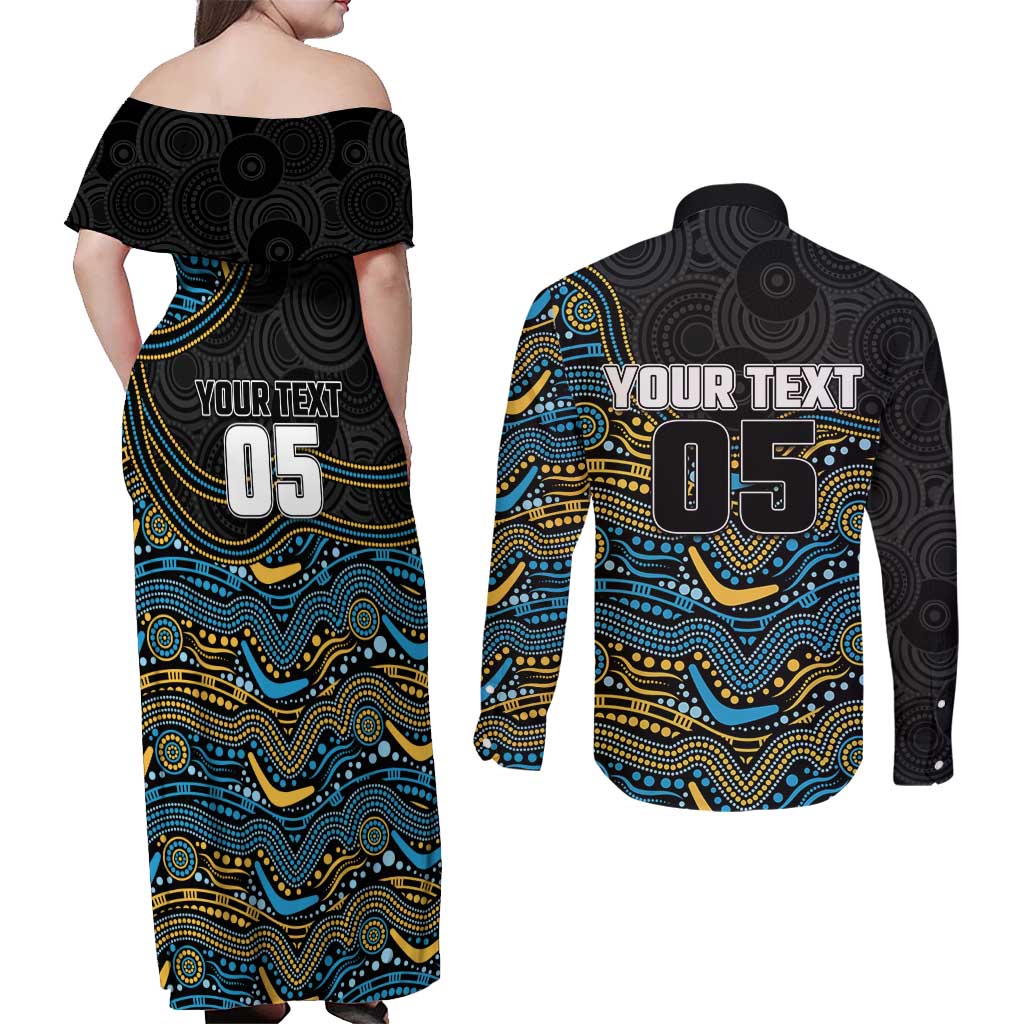 Custom Titans Couples Matching Off Shoulder Maxi Dress and Long Sleeve Button Shirt Knight Mascot With Aboriginal Indigenous