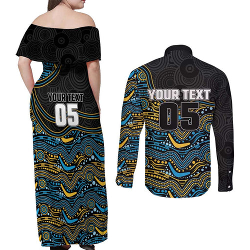 Custom Titans Couples Matching Off Shoulder Maxi Dress and Long Sleeve Button Shirt Knight Mascot With Aboriginal Indigenous