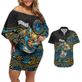 Custom Titans Couples Matching Off Shoulder Short Dress and Hawaiian Shirt Knight Mascot With Aboriginal Indigenous