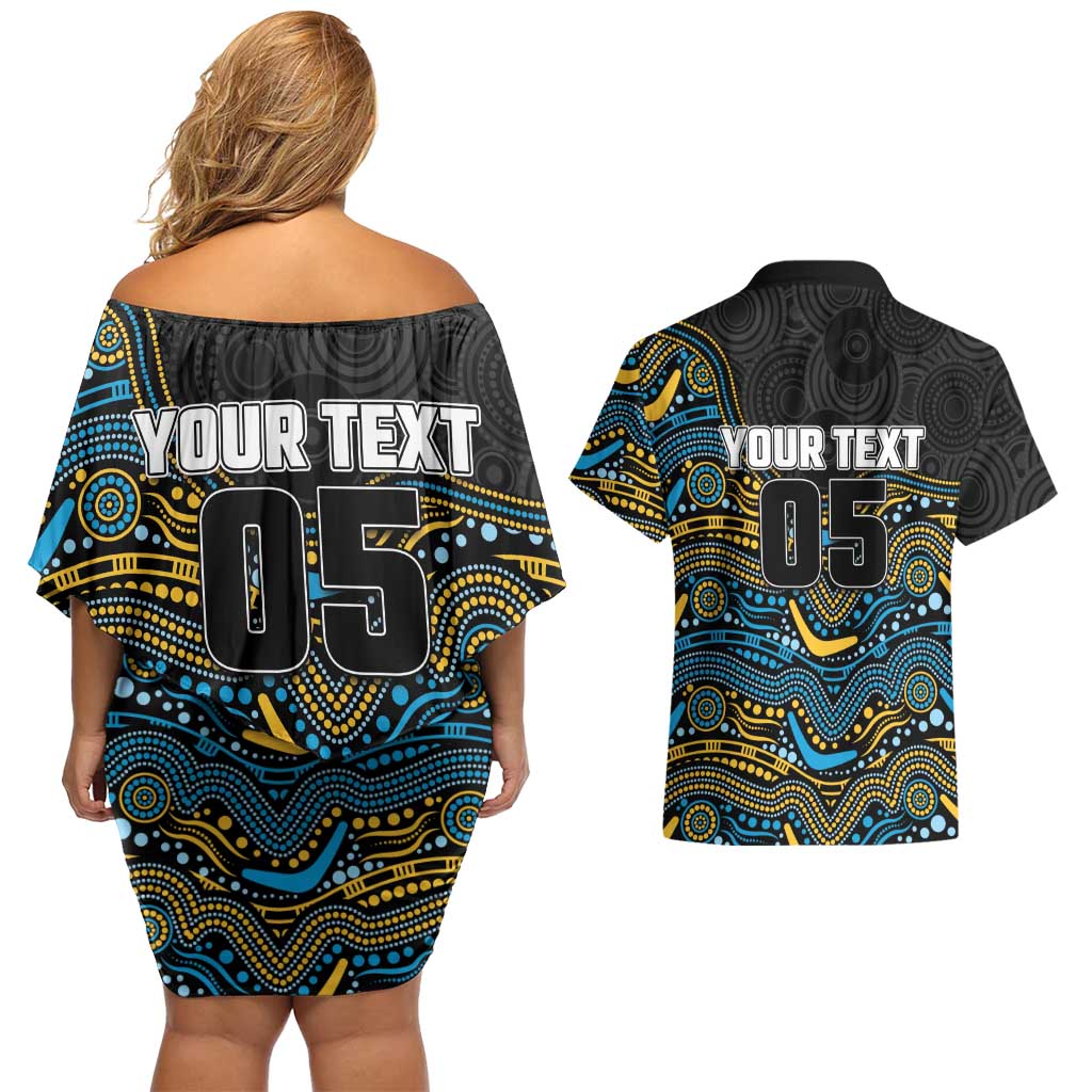 Custom Titans Couples Matching Off Shoulder Short Dress and Hawaiian Shirt Knight Mascot With Aboriginal Indigenous