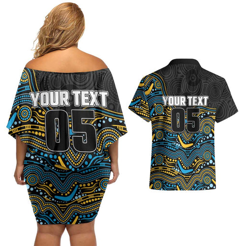 Custom Titans Couples Matching Off Shoulder Short Dress and Hawaiian Shirt Knight Mascot With Aboriginal Indigenous