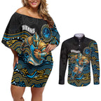 Custom Titans Couples Matching Off Shoulder Short Dress and Long Sleeve Button Shirt Knight Mascot With Aboriginal Indigenous