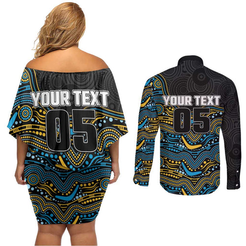 Custom Titans Couples Matching Off Shoulder Short Dress and Long Sleeve Button Shirt Knight Mascot With Aboriginal Indigenous