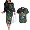 Custom Titans Couples Matching Off The Shoulder Long Sleeve Dress and Hawaiian Shirt Knight Mascot With Aboriginal Indigenous