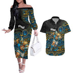 Custom Titans Couples Matching Off The Shoulder Long Sleeve Dress and Hawaiian Shirt Knight Mascot With Aboriginal Indigenous