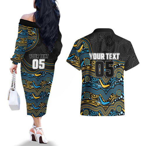 Custom Titans Couples Matching Off The Shoulder Long Sleeve Dress and Hawaiian Shirt Knight Mascot With Aboriginal Indigenous