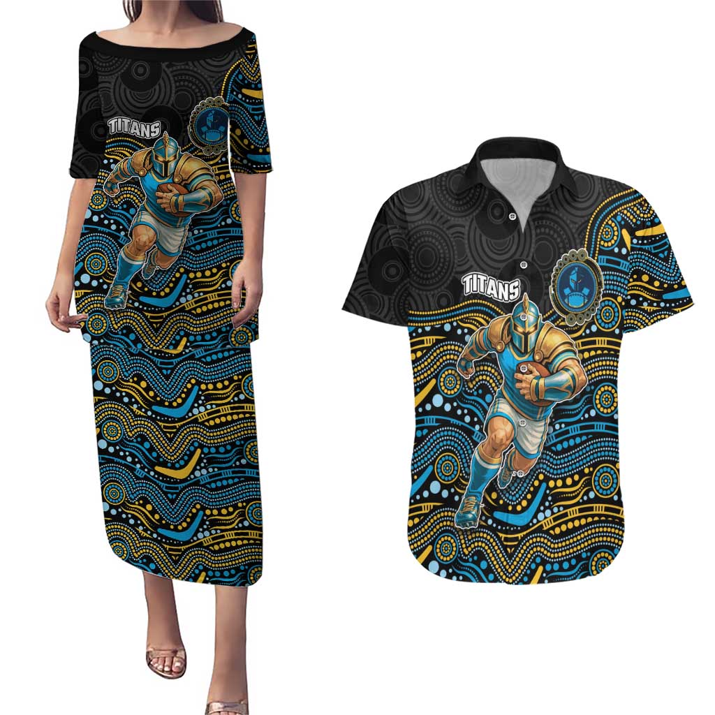 Custom Titans Couples Matching Puletasi and Hawaiian Shirt Knight Mascot With Aboriginal Indigenous