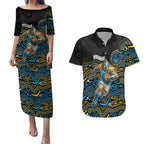 Custom Titans Couples Matching Puletasi and Hawaiian Shirt Knight Mascot With Aboriginal Indigenous
