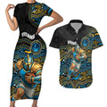 Custom Titans Couples Matching Short Sleeve Bodycon Dress and Hawaiian Shirt Knight Mascot With Aboriginal Indigenous