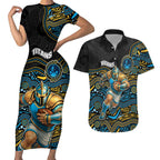 Custom Titans Couples Matching Short Sleeve Bodycon Dress and Hawaiian Shirt Knight Mascot With Aboriginal Indigenous