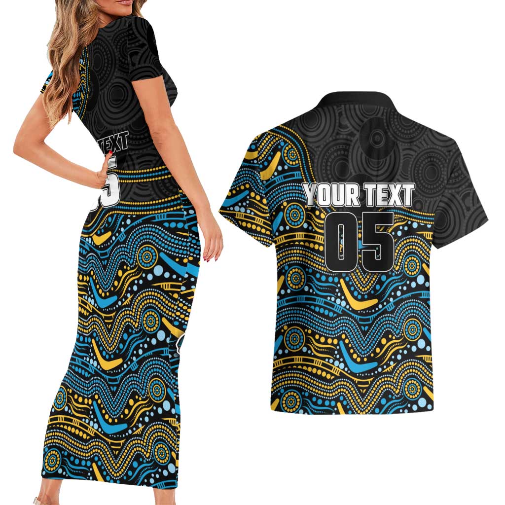 Custom Titans Couples Matching Short Sleeve Bodycon Dress and Hawaiian Shirt Knight Mascot With Aboriginal Indigenous