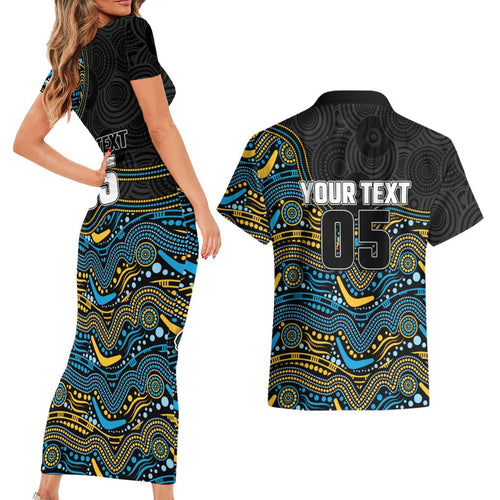 Custom Titans Couples Matching Short Sleeve Bodycon Dress and Hawaiian Shirt Knight Mascot With Aboriginal Indigenous