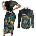 Custom Titans Couples Matching Short Sleeve Bodycon Dress and Long Sleeve Button Shirt Knight Mascot With Aboriginal Indigenous