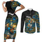 Custom Titans Couples Matching Short Sleeve Bodycon Dress and Long Sleeve Button Shirt Knight Mascot With Aboriginal Indigenous